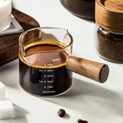 コーヒーカップガラススケールエスプレッソ抽出計量カップ木柄ハンドル小ミルクカップshotオンスカップ