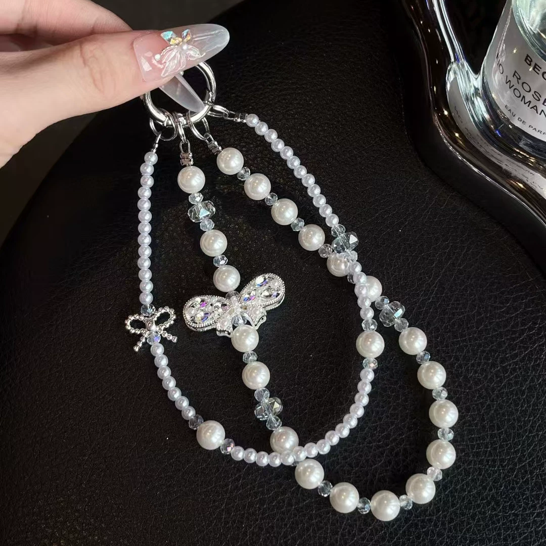 Brand strap, mobile phone pearl with bow, keychain