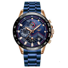 LIGE 9982新款男士運動手錶時尚多功能不鏽鋼帶商務手錶