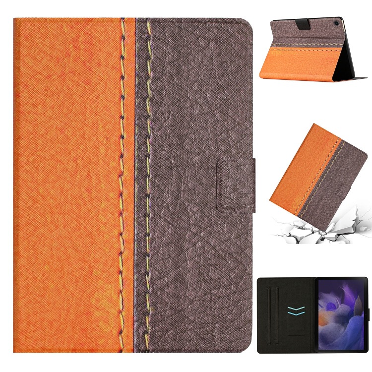 For Samsung for Galaxy Tab A8 Patchwork Pure Color Smart Tablet Leather Case