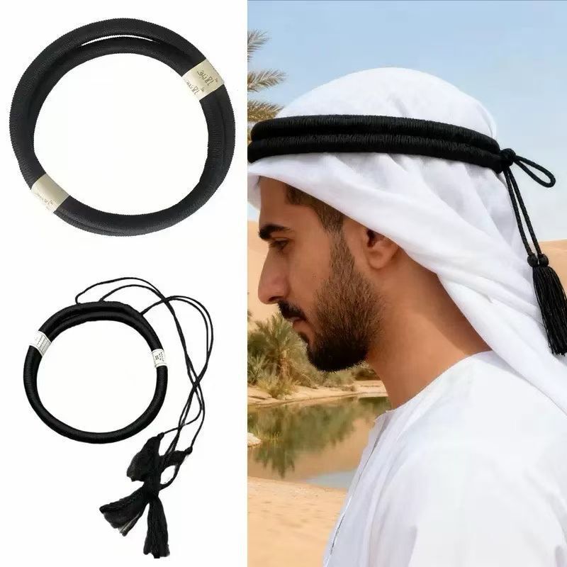 Men's Headscarf Set, White Traditional Headscarf with Black Headband, Cross-Border Travel Wear Men's Headscarf Set, White Traditional Headscarf with Black Headband, Cross-Border Travel Wear