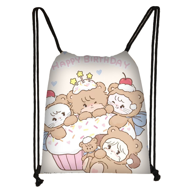 插畫師mikko束口袋兒童卡通收納雙肩包可愛學生收納袋跨境批發