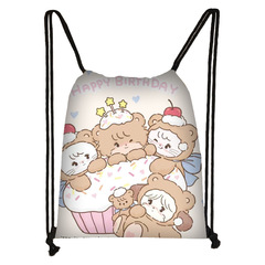 插畫師mikko束口袋兒童卡通收納雙肩包可愛學生收納袋跨境批發