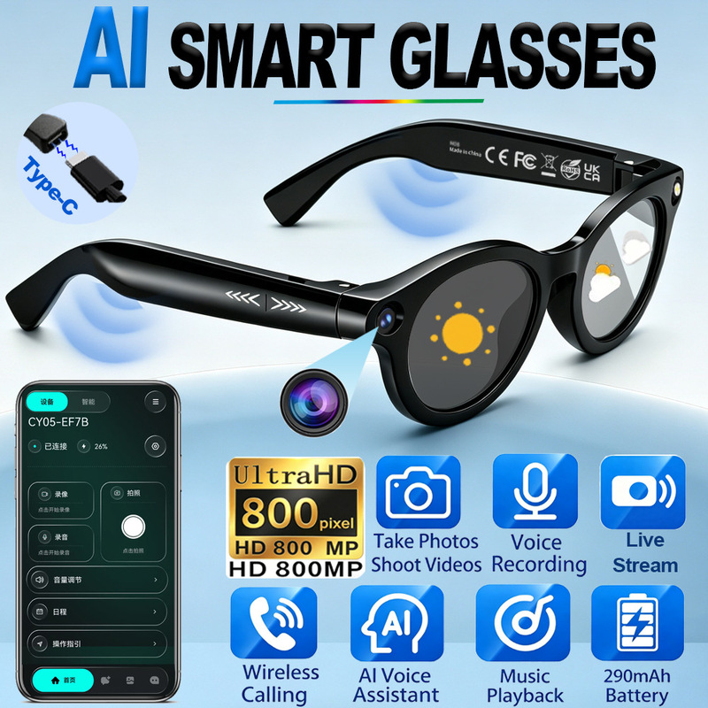 New Model Cy05 Smart Glasses with High-Definition Live Video Recording, Photo Taking, Real-Time Translation, and Ai Conversation New Model Cy05 Smart Glasses with High-Definition Live Video Recording, Photo Taking, Real-Time Translation, and Ai Conversation