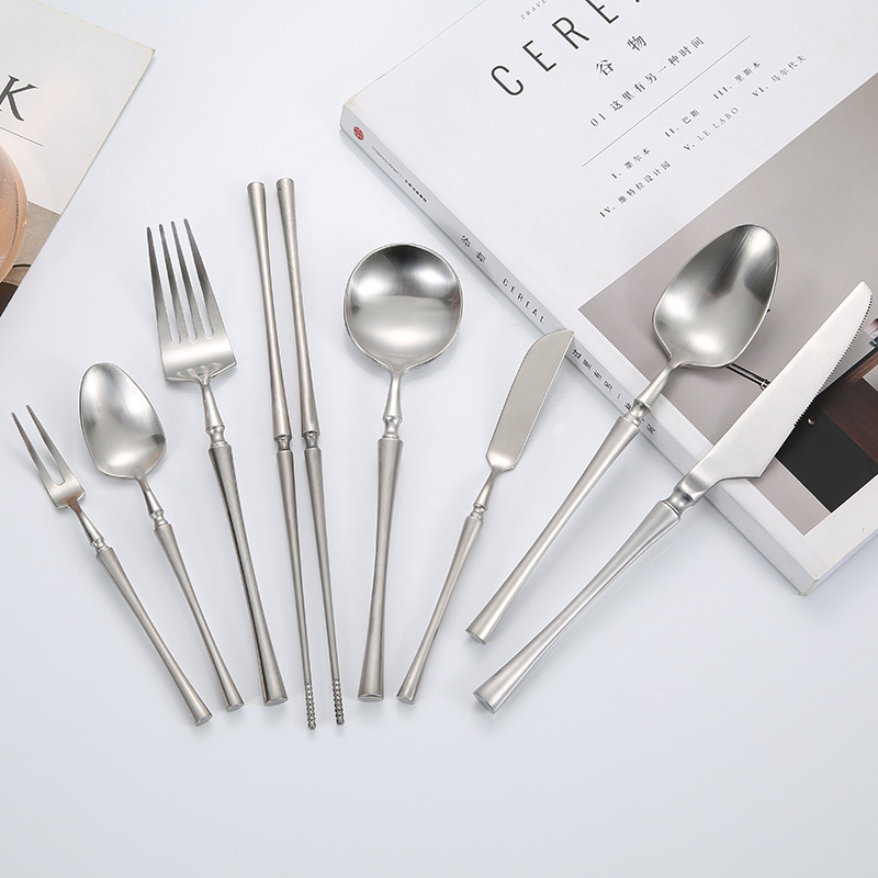 304ステンレス食器伸線霧面フロストスプーンdinner set鍛造洋食小蛮腰ナイフフォーク|undefined