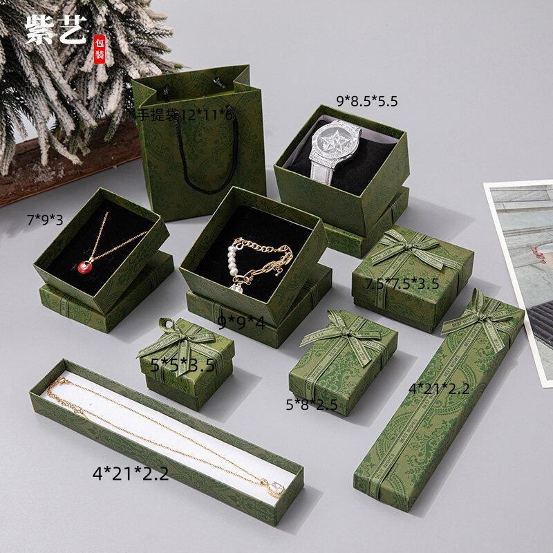 Retro verde Mori caja de joyería de lujo simple caja de joyería antiguo Anillo Verde collar caja en stock al por mayor