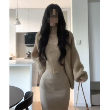 秋冬新款慵懒风毛衣外套蕾丝吊带背心包臀半身裙套装