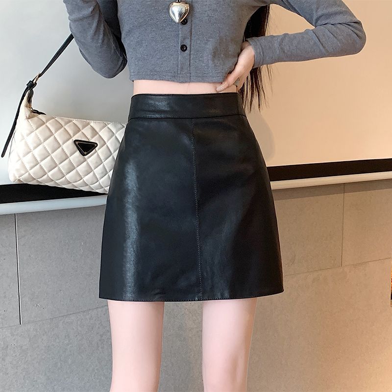 黑色小皮裙半身裙女春秋季新款高腰显瘦pu皮短裙防走光a字包臀裙|undefined