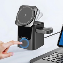 QI2电动款三合一无线充电器多合一桌面电动折叠收纳无线充KC认证