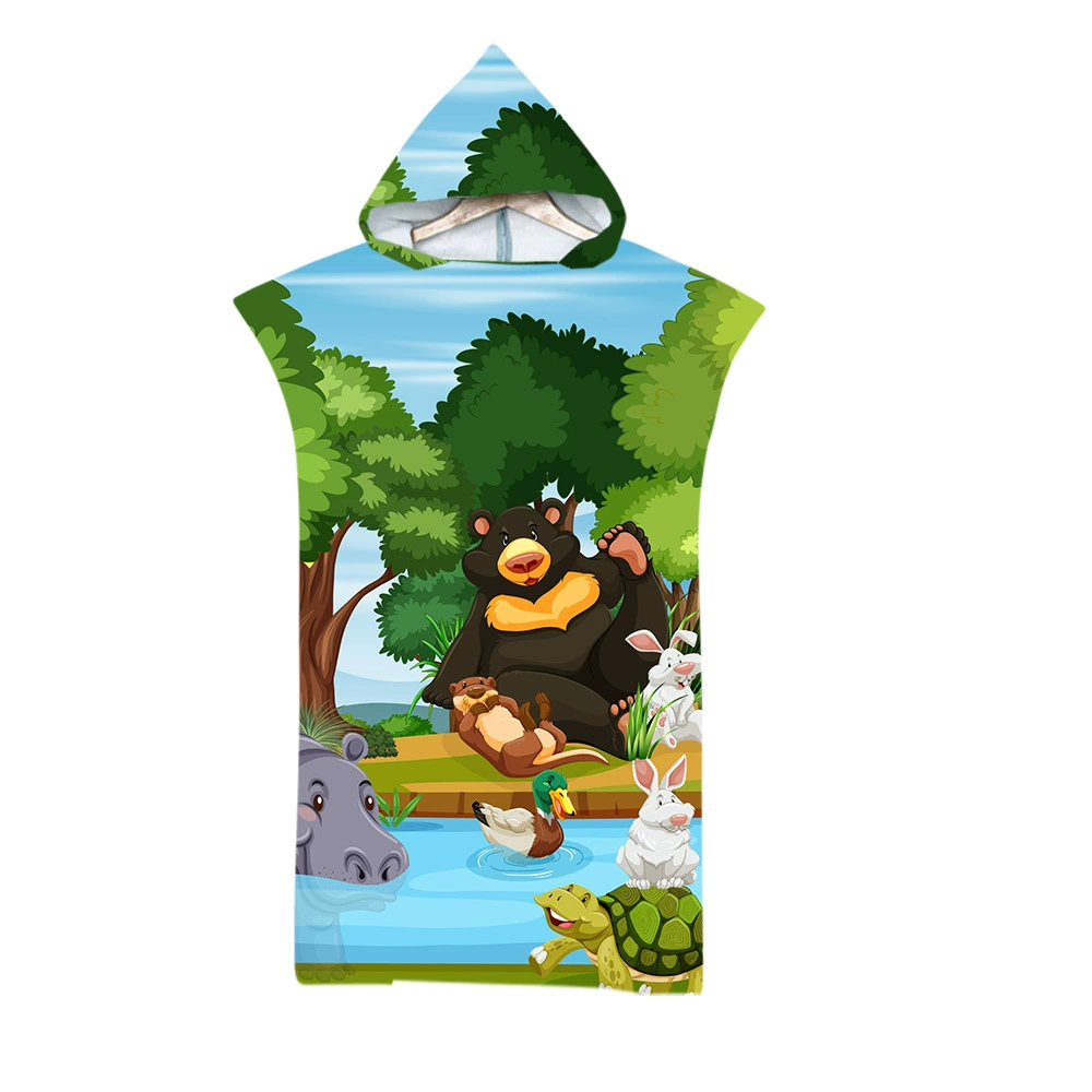 Вышивка край шва Микрофибер полотенца ванны пляжного полотенца печатания цифров 3Д животного леса волос 2 дней взрослый с капюшоном