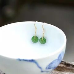 女性のHetian Jade Jaspers イヤリング s925 シルバーレトロイヤリング Jaspers キャッツアイイヤリングエスニックスタイルギフト