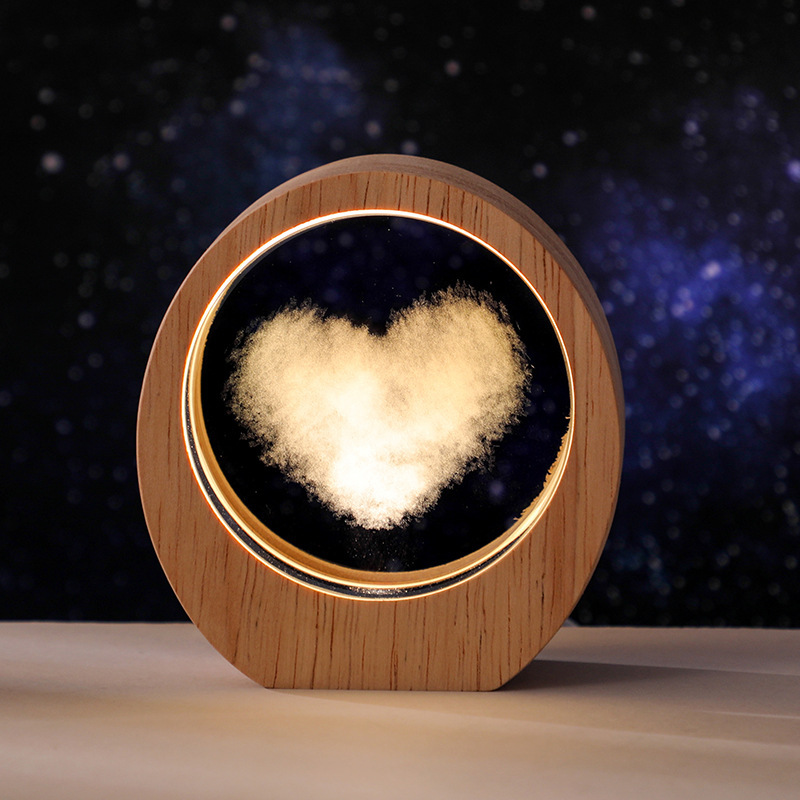 越境星小夜灯3d内彫刻発光水晶デスクトップ置物木製ベース誕生日プレゼント学生プレゼント|undefined