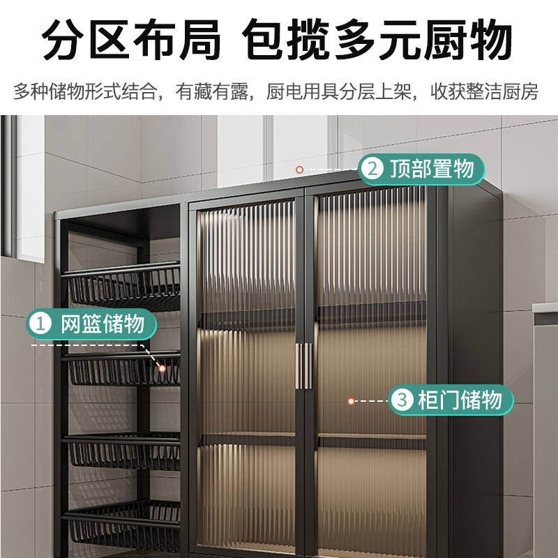 Estantes de cocina, gabinetes de almacenamiento multicapa de piso a techo, gabinetes domésticos contra la pared con puertas, hornos microondas, gabinetes de horno, gabinetes de almacenamiento