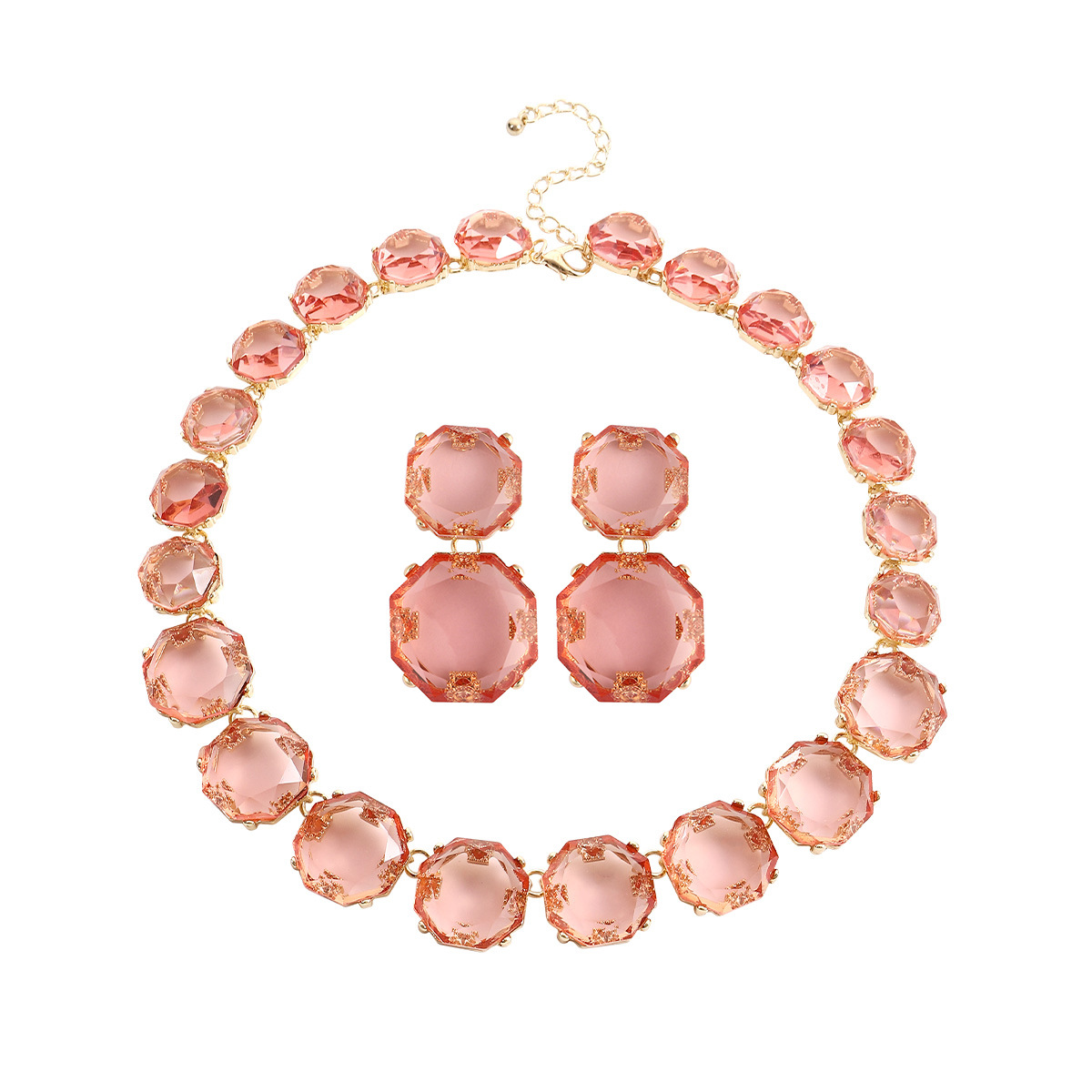 85g Weight Rhinestones Inlay Material Earrings, Necklace Classification Daily Occasion Alloy Material Geometric Pattern Women'S Gender Inlay Design Fashion Style Fashion Geometric Alloy Inlay Rhinestones Women's Earrings Necklace 5