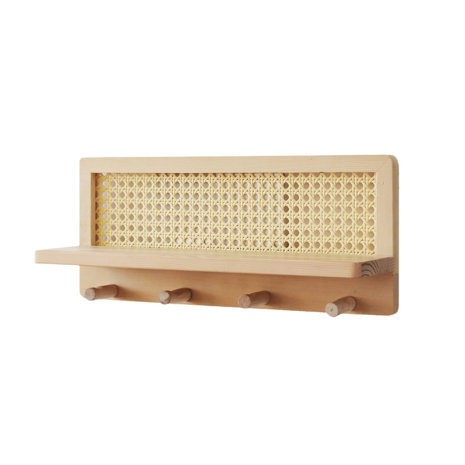 Madera sólida de caña tejida de pared estante de almacenamiento creativo de madera tejida de llave percha de gancho de vestíbulo decoración percha de almacenamiento de ropa