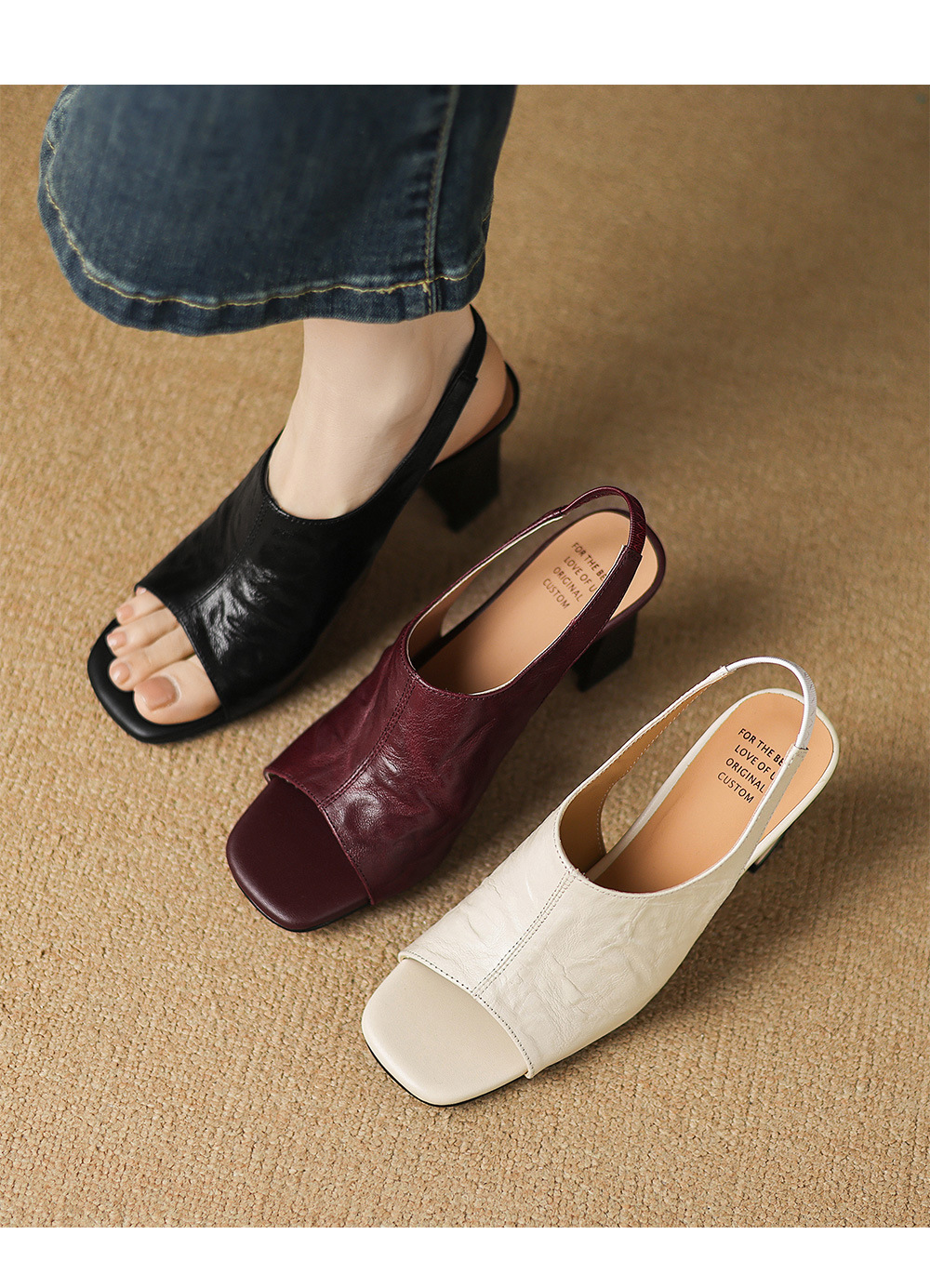 Sandal cao gót nữ hở mũi quai ngang gót vuông 7 cm mũi vuông phong cách Hàn — Đen và cao 7 cm chi tiết 1