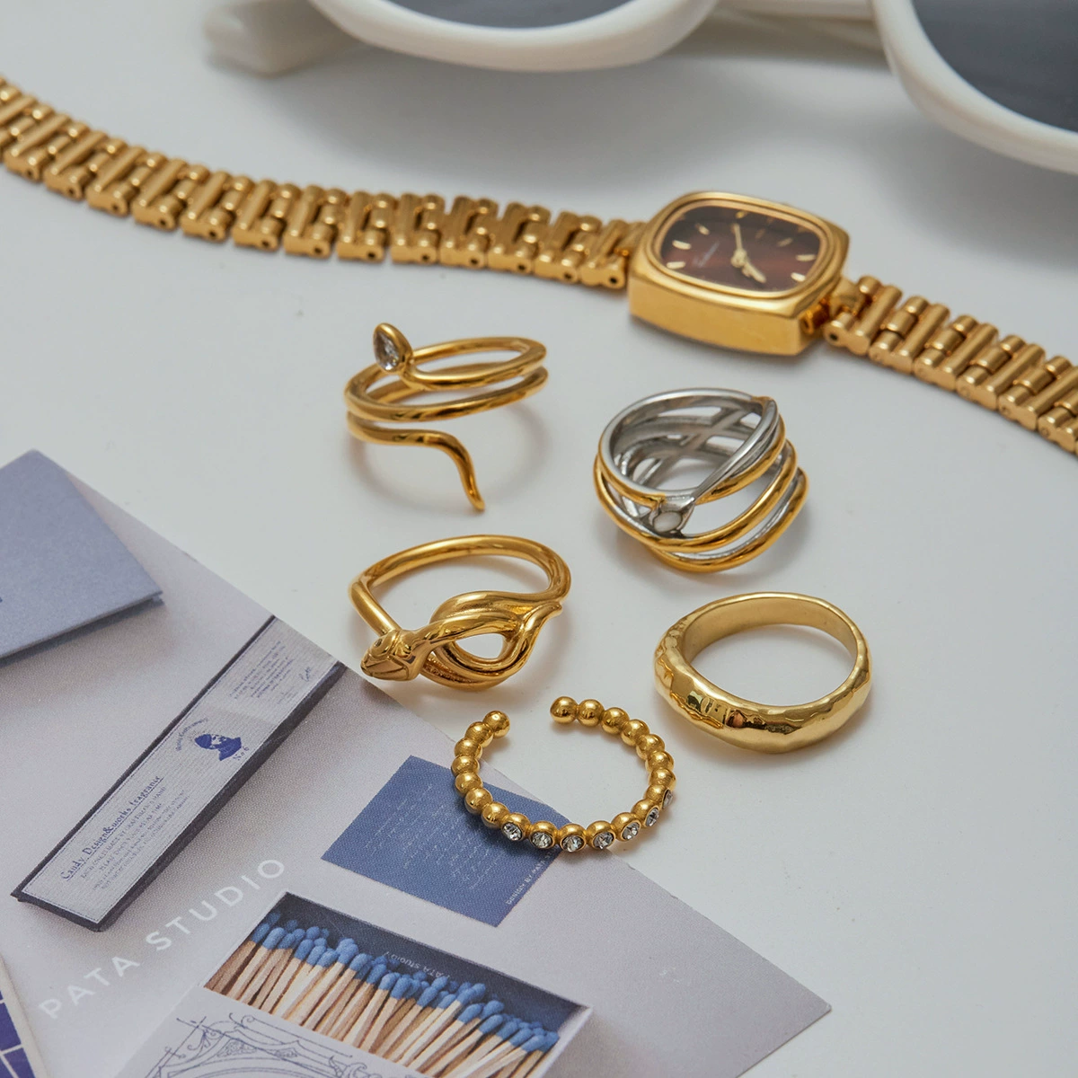 杰鼎 Genuine ring stainless steel, accessory, does not fade, light luxury style, high-quality style, (Cross-border trading)