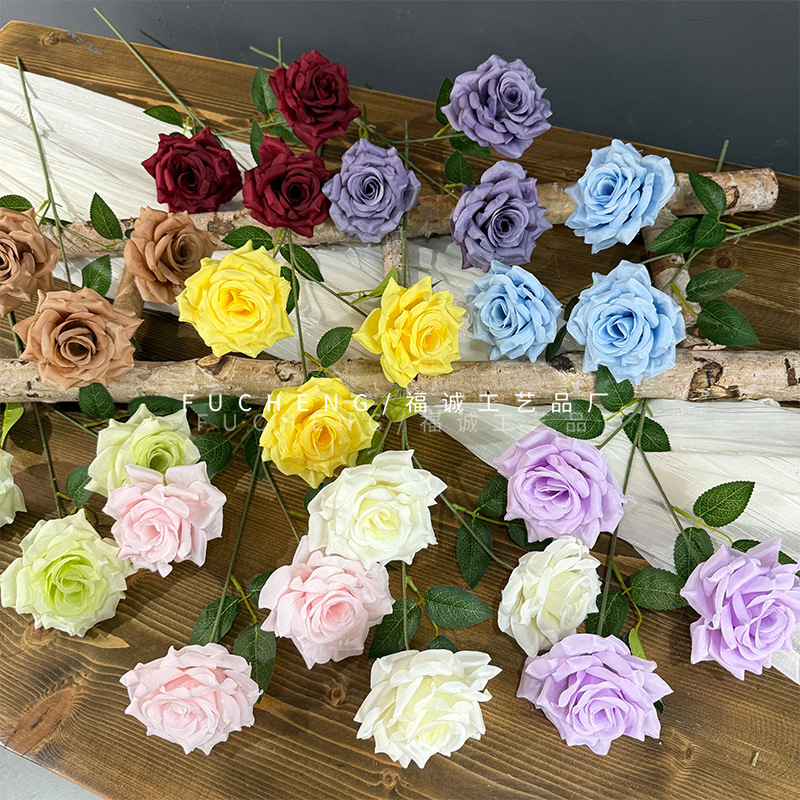 3 head angle rose diamond rose imitation flower rose waterfall wedding flower material studio decoration flower fake flower