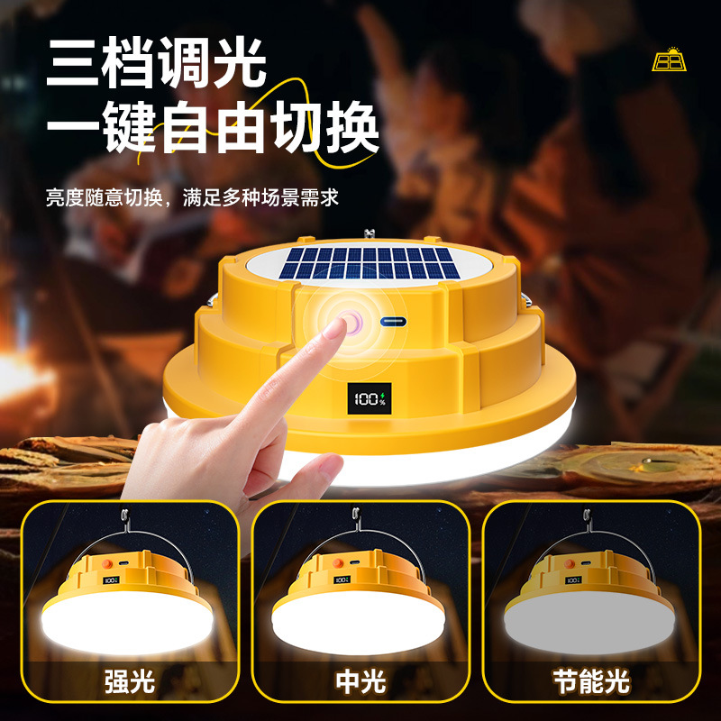 lámpara de iluminación recargable led mercado nocturno estand control remoto solar larga duración lámpara de acampamiento de emergencia al aire libre
