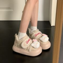 厚底加绒加厚棉鞋女外穿2025秋冬新款kitty可爱魔术贴增高雪地靴