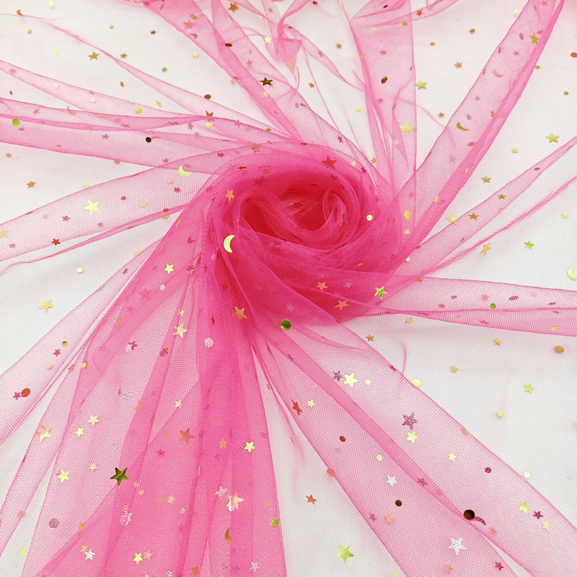 Nuevo 1.5m punzonado malla estrella y luna tela de malla hermosa tela de malla mano canasta de flores decoración dura y suave puede ser ajustada