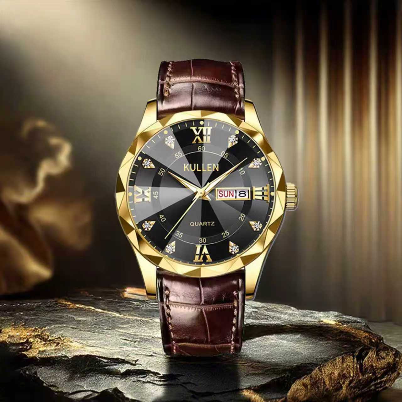 Marca suiza ultra delgada impermeable comercial calendario de relojes de hombre relojes de cuarzo fabricantes de comercio exterior en vivo un agente