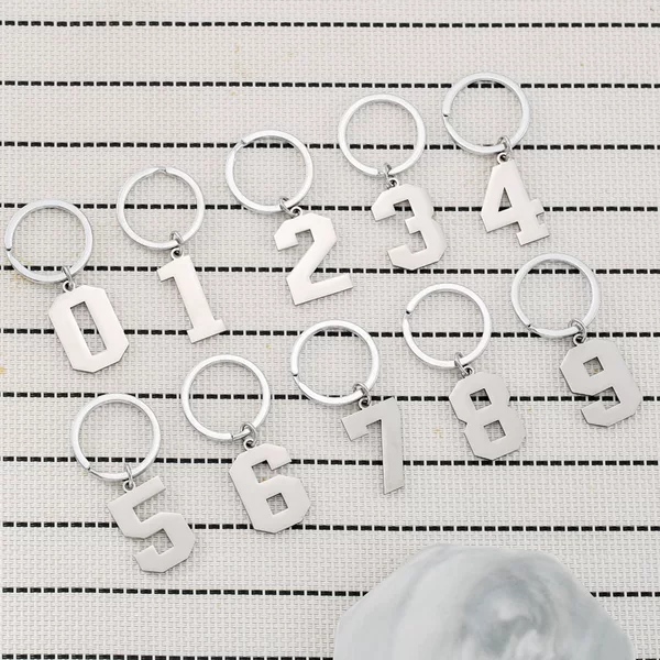 Cross-Border New Product 0-9 Digital Stainless Steel Keychain Student Backpack Pendant Simple Arabic Digital Keychain