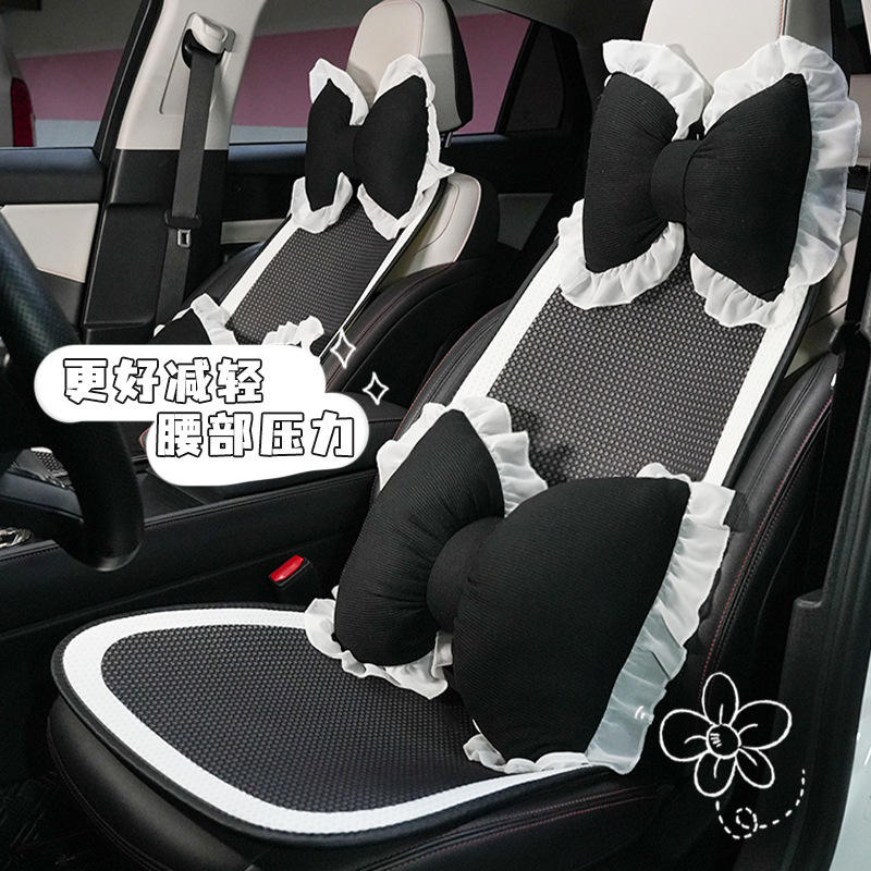 (2개) FOUR SEASONS GENERAL MOTORS HEADREST 허리 레이스 나비 자동차 헤드 레스트 편안한 통기성 와플 자동차 쿠션