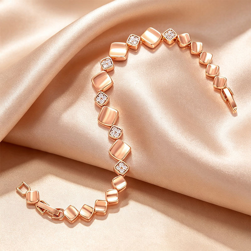 Pulsera de Empalme Geométrico Cuadrado de Aleación de Cobre Galvanizada para Mujer