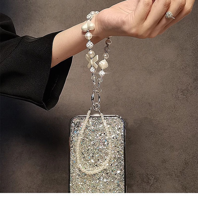 Personalidad creativa diamante perlas cuentas pulsera pulsera corta colgante caso de teléfono móvil llavero de automóvil bolsos colgante