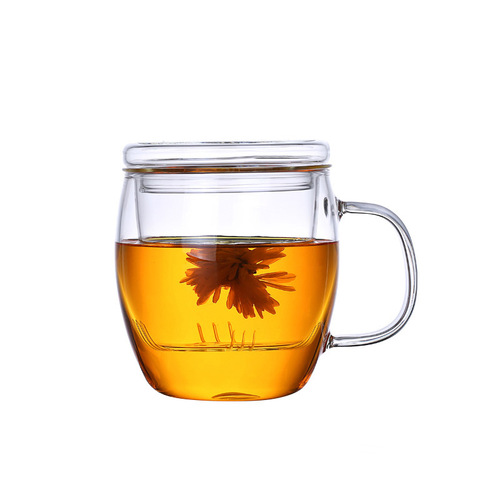 Tea cup glass three-piece set flower tea cup home heat-resistant office tea with handle filter cup LOGO wholesale