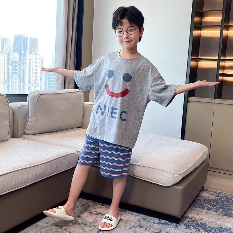 男童睡衣夏季薄款2025新款中大童男孩短袖儿童透气空调家居服代发