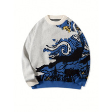 F 16133 Color Block Men's Crew Sweater ײɫ��Բ��ë��