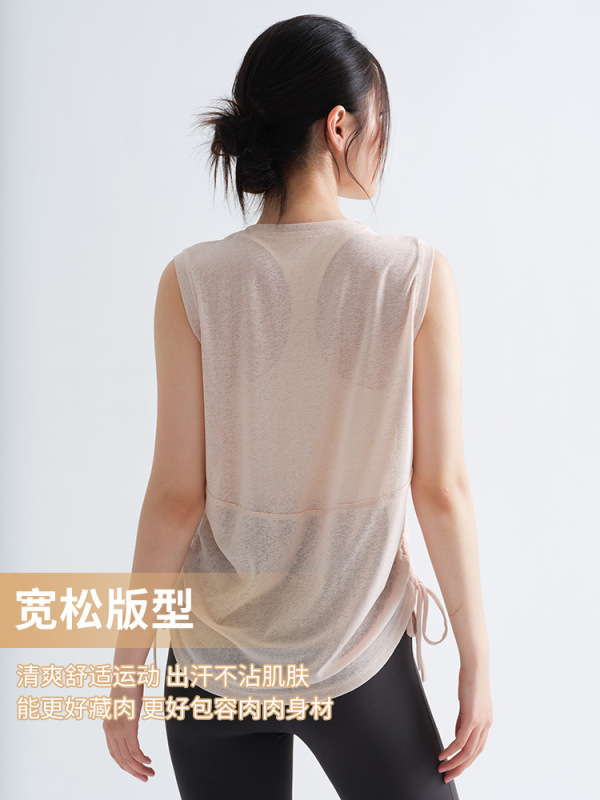瑜伽上衣女夏季薄款大码圆领背心罩衫无袖T恤户外运动跑步健身服|undefined