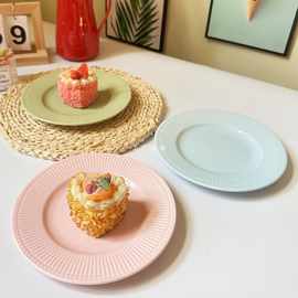 马卡龙3色简约陶瓷盘浮雕盘陶瓷盘子家用菜盘圆形牛排盘餐盘瑕疵