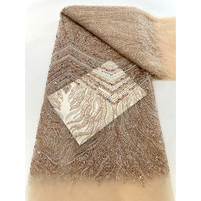 Tubo de perlas, tela de bordado, sequin de moda, vestido de boda bordado de alta calidad, vestido de princesa, vestido de moda, tela