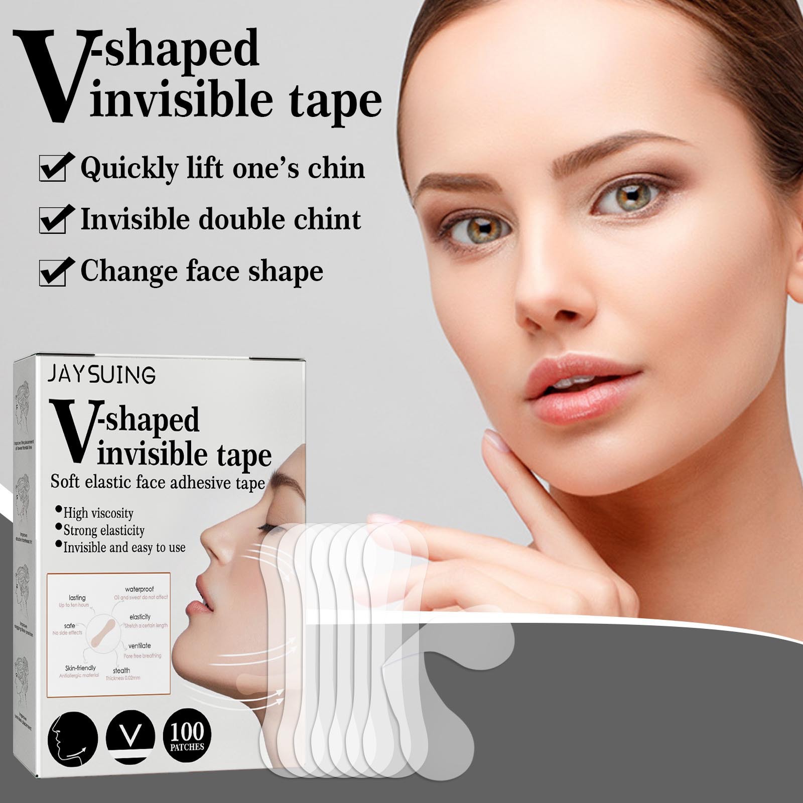 Jaysuing Facial Invisible Patch Daily Care Facial Skin V-Shaped Small Face Easy to Use Convenient Transparent Invisible Patch