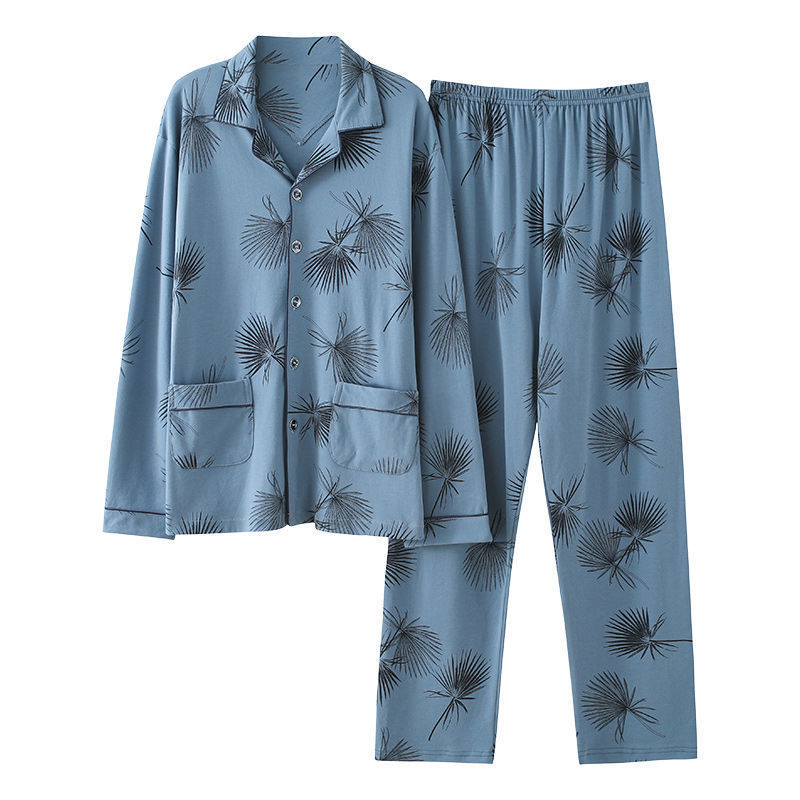 Pajamas de algodón para hombres primavera y otoño de manga larga para hombres de mediana edad otoño y invierno papá set de ropa para el hogar
