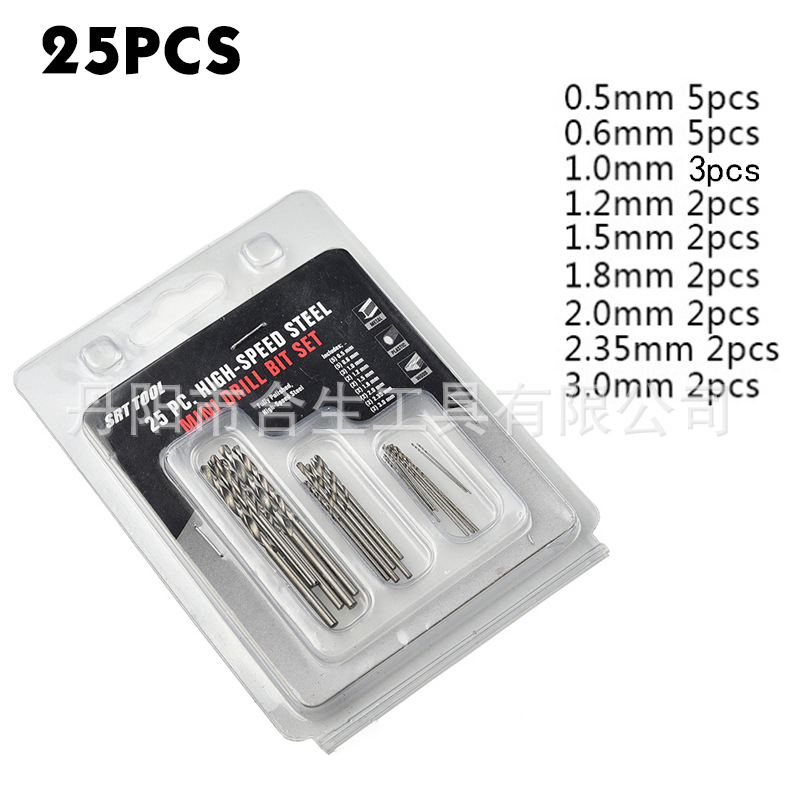Transfronterizo 25PC blister Tarjeta de papel Twist drill traje pequeño taladro negro mano Twist drill puncher traje Chuck