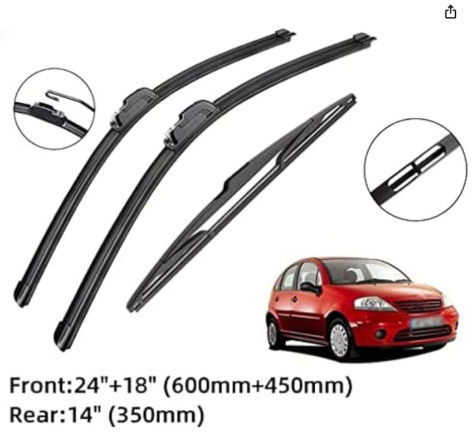 Suitable for Citroen C3 MK1 2002-2009 front and rear wiper blades wiper 24 "18" 14 "wiper