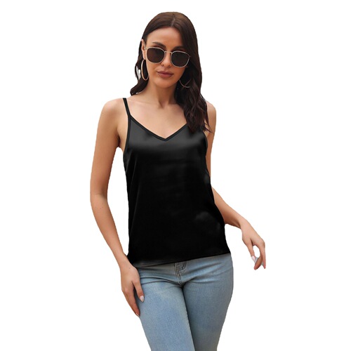 缎面仿真丝V领小吊带背心女外穿露背上衣 女装跨境专供