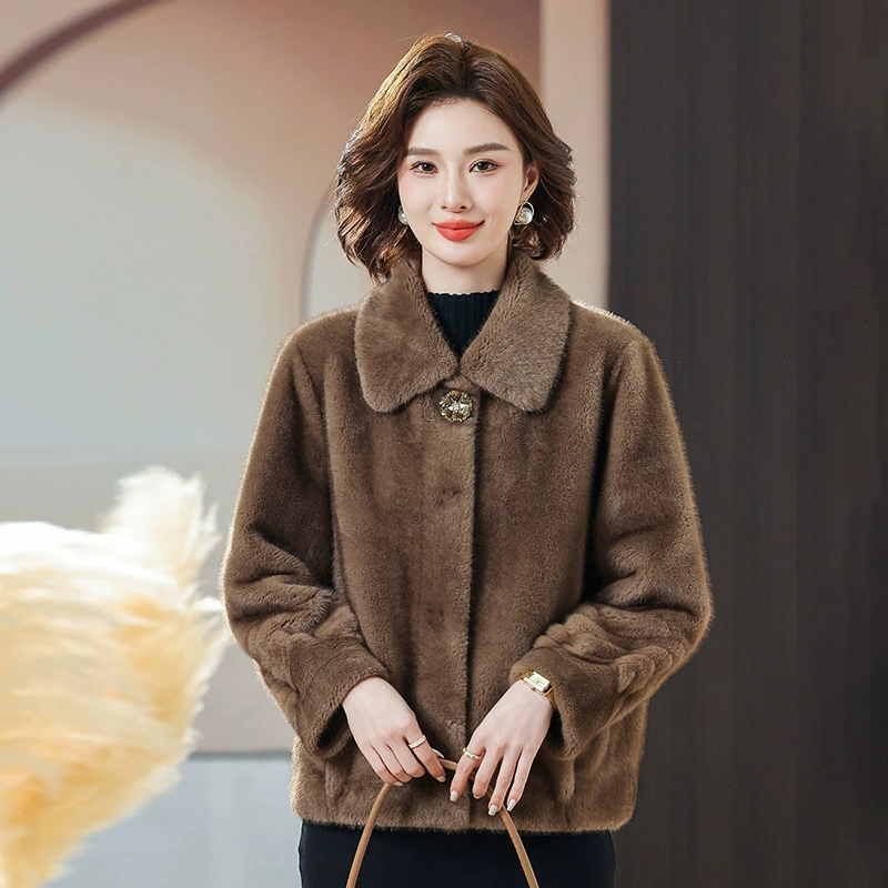 Мама имитация мехового пальто женская осень-зима новый 40 лет 50 лет среднего и пожилого возраста норковый плюшевый кожаный пальто