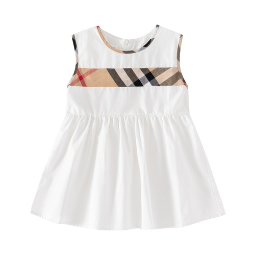 Girls' A-line long dress, children's sleeveless summer  new fashion dress, versatile V-neck dress
