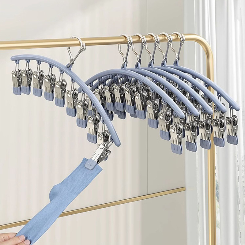 Customized Stainless Steel Clothes Drying Rack, Multifunctional Sock Drying and Windproof Clip, Cross-Border Home Student Dormitory Manufacturer Wholesale