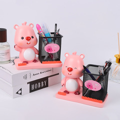 兒童節禮物粉色小海狸樹脂工藝品擺件筆筒化妝筆收納筒文具可愛
