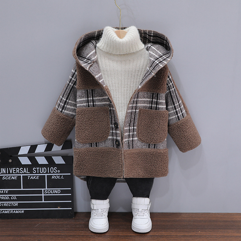 男童2025新款秋装加厚外套加绒儿童毛呢中长款洋气秋冬季宝宝风衣