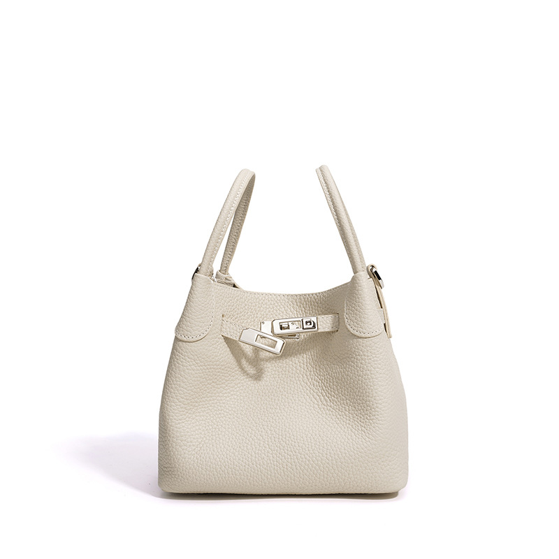 跨境高级感菜篮子包新款真皮斜挎水桶包女纯色轻奢时尚女士手提包 - Thumbnail 5