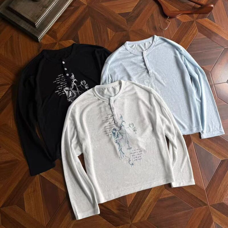 "Broken Wings Angel" Summer Retro Printed Long-Sleeved Sun Protection Cover-Up for Men and Women, Loose Casual T-Shirt, Versatile Top "Broken Wings Angel" Summer Retro Printed Long-Sleeved Sun Protection Cover-Up for Men and Women, Loose Casual T-Shirt, Versatile Top