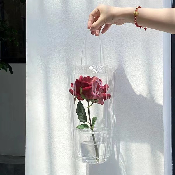 Bolsas de PVC transparentes al por mayor, bolsas de plástico personalizadas para cosméticos, bolsas de embalaje para compras, bolsas creativas personalizadas con diseño floral.