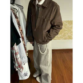 美拉德铆钉短款夹克男秋季美式复古设计感外套巴恩风cleanfit上衣